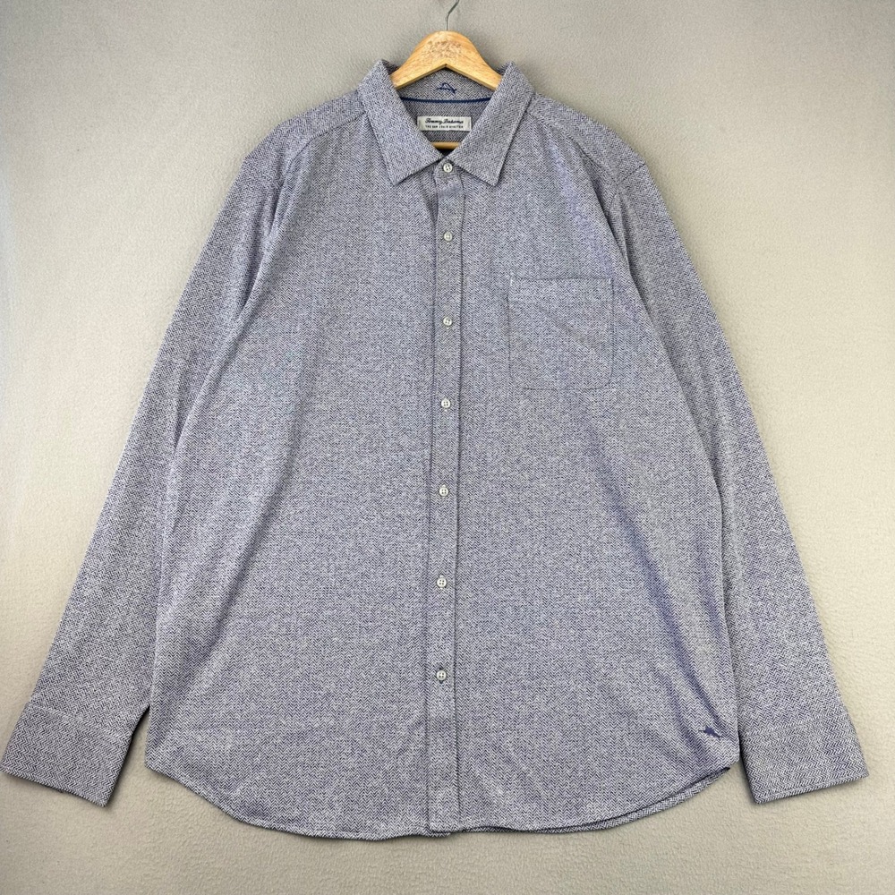 Tommy Bahama San Lucio Stretch Oxford Shirt Mens XLT Blue Herringbone IslandZone